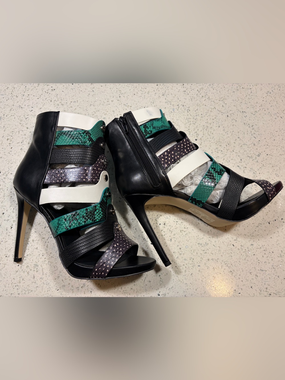 Strappy Green & Black High-Heel Sandal
